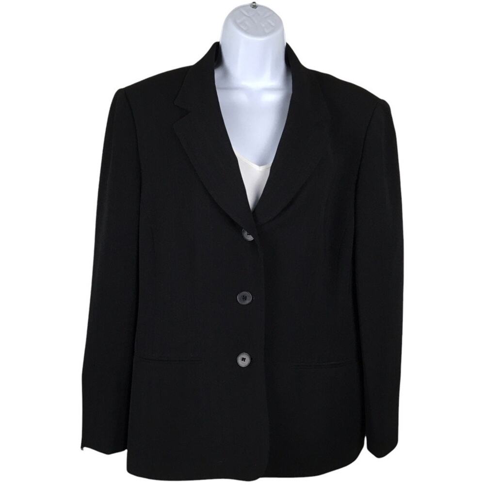 Kasper Petites‎ Blazer Jacket Black 3-Button Single Breasted Suit Coat Women's